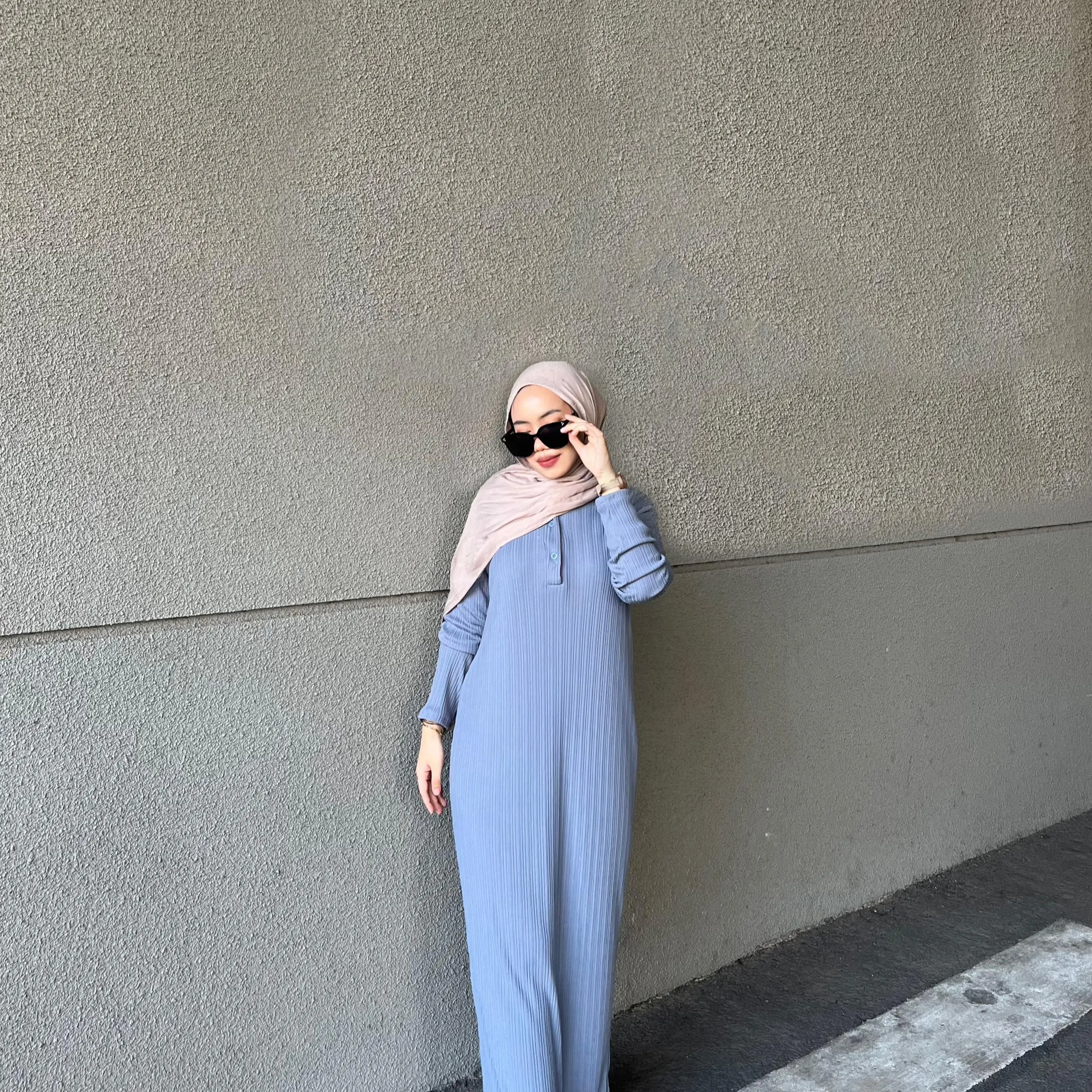 PURE-Polo Dress Knit Simpel Elegan Mewah Bahan Multi Rib Premium Nyaman Adem Ringan Cocok Sehari-hari Dengan Kancing Di Dada Model Jahit Lurus Lentur