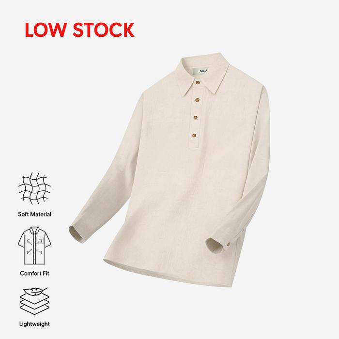 Gambar DUHA Kemeja Polo Linen Lengan Panjang - Sand - Qawi - L dari Duha Muslim Wear Kota Tangerang Tokopedia