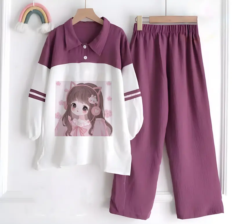 Setelan Anak Perempuan set Morlin anak 3-12 tahun crinkle airflow Baju Celana Fashion 0