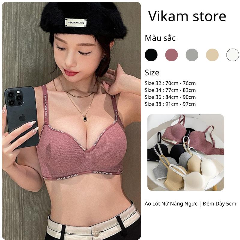 [Mã B55 - Ngày Sale] Áo Lót Cotton Nữ  Mút Dày 5cm Nâng Vòng 1 Không Gọng Áo Bra Chất Cotton Không Gọng Có Mút Dày Đệm Tròn Gom Quả Chống Xệ Hạn Chế Ngấn Mỡ Lưng -- Vikam
