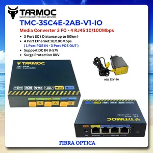 Tarmoc TMC-3SC4E-2AB-V1-IO | Media Converter 3 FO 4 LAN / 3FO 4LAN | 3SC 4LAN / 3 SC 4 LAN 10/100Mbps POE IN POE OUT (9-57V)