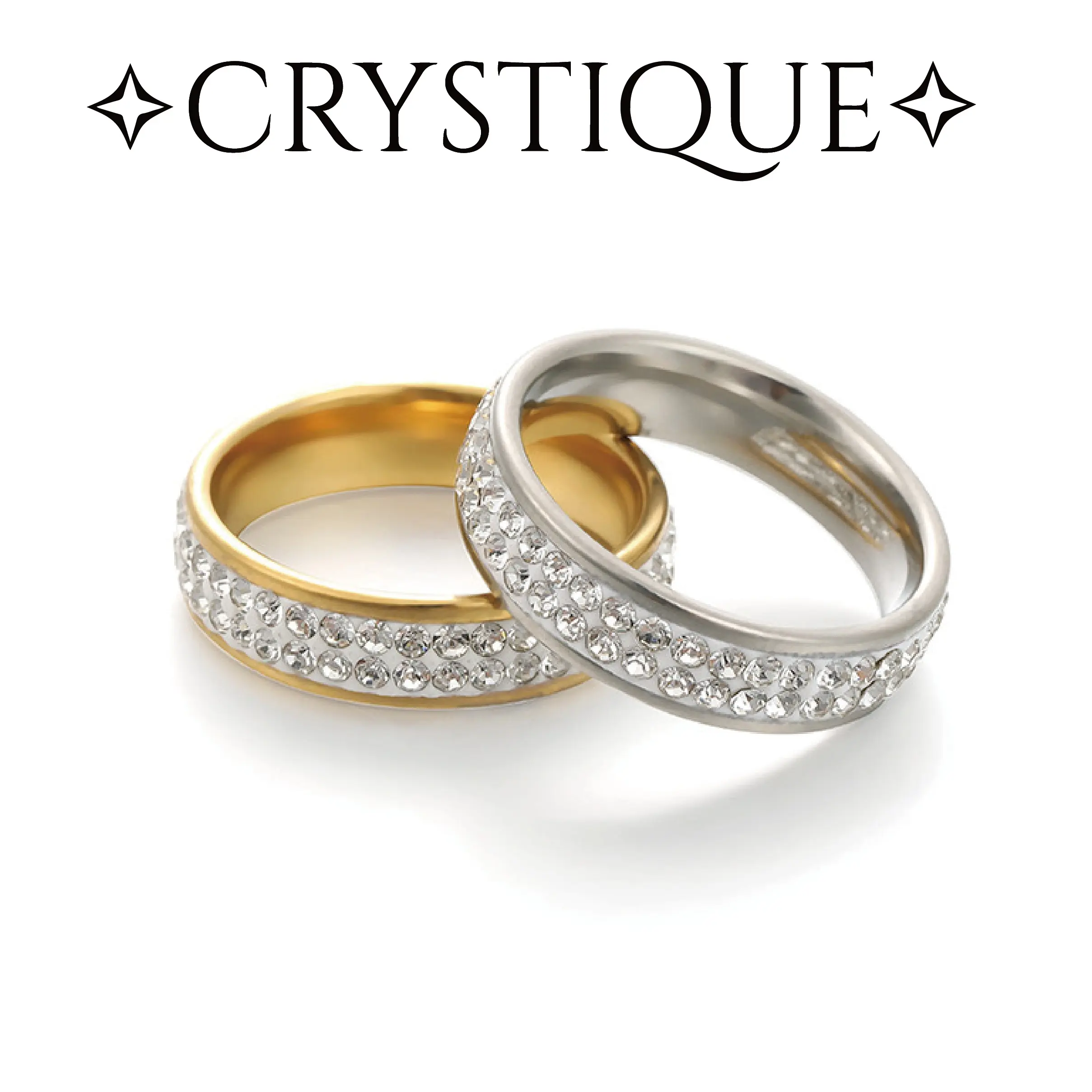 6mm width Double Row Full Rhinestone Shiny Rings Stainless Steel Gold Silver Color Ring for Women Men Jewelry, Ring pair for Couple