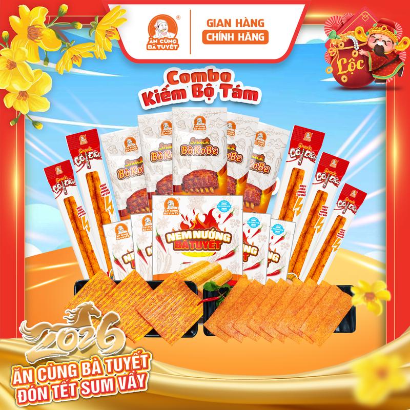 Combo TAM BỘ KIẾM gồm: 5 Nem Nướng +5 Snack CỘT ĐIỆN +5 Snack Bò KoBe Snack- Ăn Vặt -ĂN CÙNG BÀ TUYẾT M56