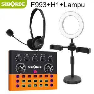 Siborie F993+H1+light Paket Lengkap Live Soundcard Headphone Light 3 in 1 Karaoke For Streaming Langsung siap cod