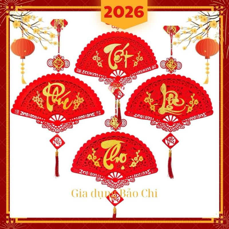   Tặng móc treo  Khánh Quạt Vải Nhung Chữ Phúc Lộc Thọ Trang Trí Tết size 45cm Tặng Móc Treo Tường decor Tết 