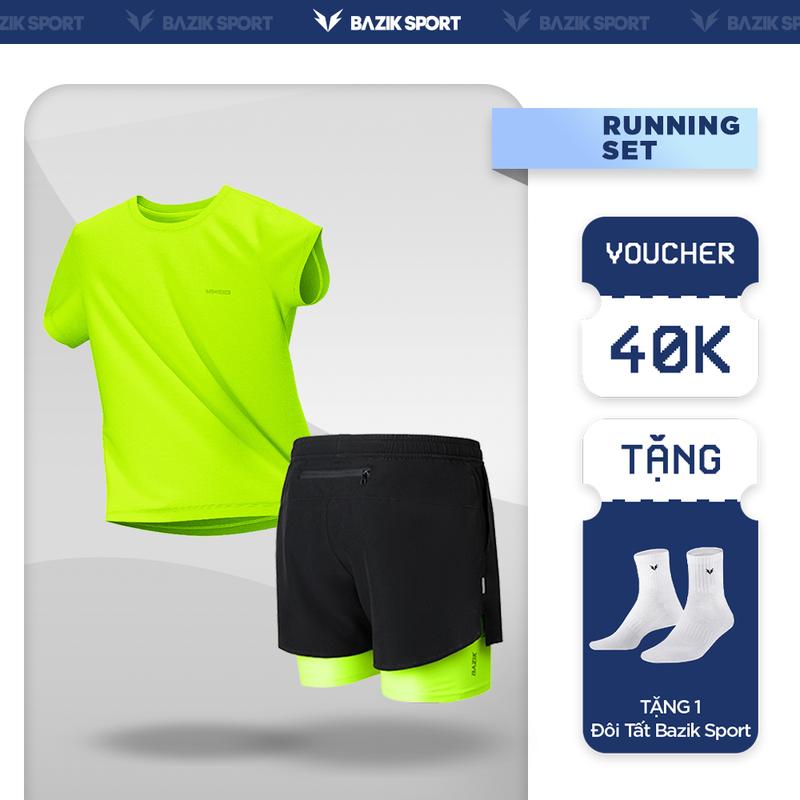 Set Thể Thao Chạy Bộ Nam Bazik Áo Speed Up và Quần 2 Lớp Có Túi Sau Siêu Co Dãn, Thoáng Khí, Thấm Hút Mồ Hôi