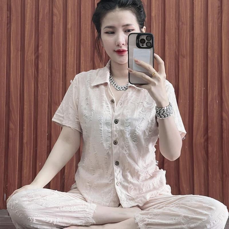 Đồ Bộ Thun rách Màu Kieu Sơ Mi tay ngắn dáng vừa quần bo dài 8