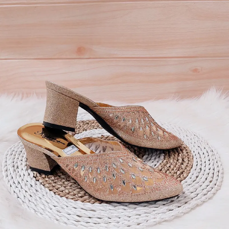 Sandal wanita payet motif inport hak 5 cm .sandal pesta 6