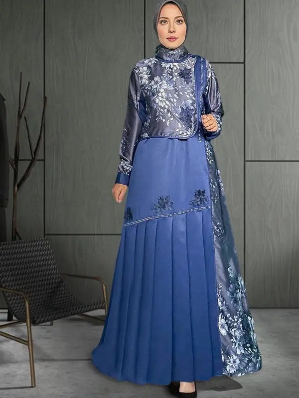 Gamis Jumbo Elegan Terbaru Kain Silk Motif Bunga Mewah Wanita Muslim  Dress LD UP TO 140 - Baju Busui & Wudhu Friendly 3