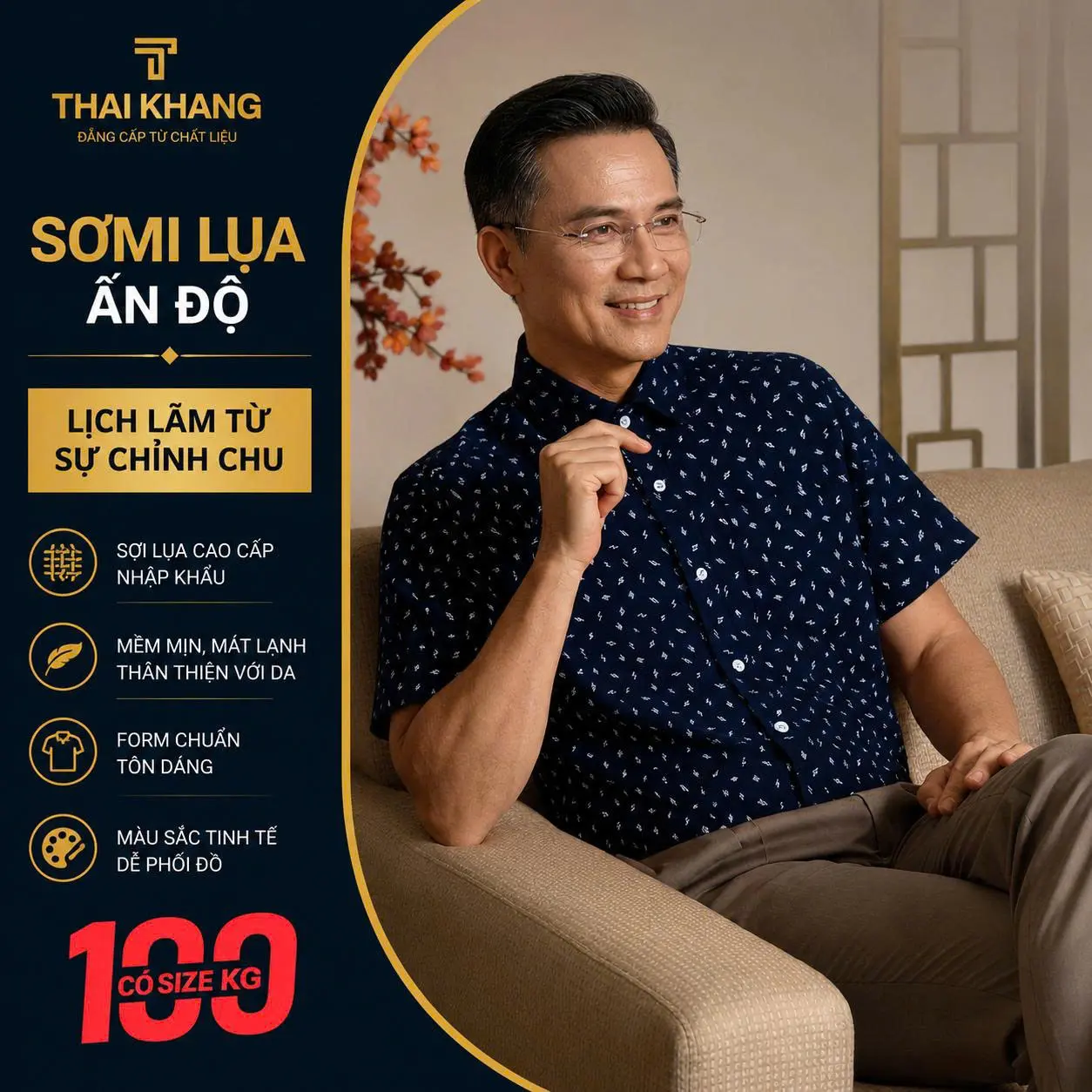 Áo sơ mi nam trung niên hoạ tiết THÁI KHANG loại áo sơ mi tặng bố có big size từ 40-100kg  Menswear ATK15 Cổ Tròn Màu Trắng