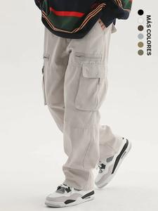 Pantalones cargo con cordón y bolsillos sueltos con solapa sólida para hombre, pantalones casuales con cintura elástica para primavera y otoño, pantalones para hombre para uso diario, ropa para el día nacional