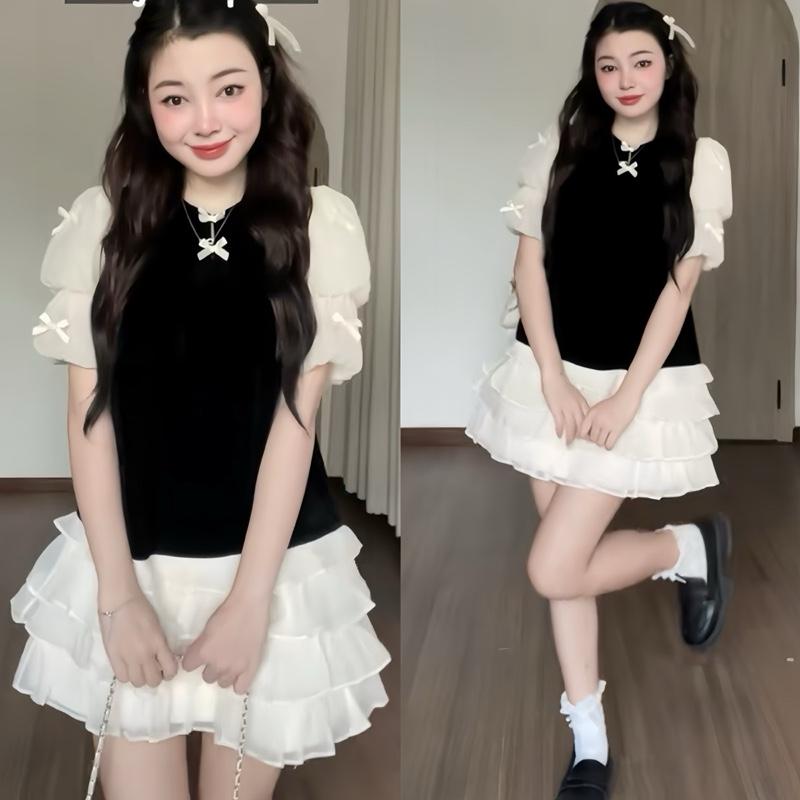 Babydress váy nhung tiểu thư phối tay đính nơ chân bèo công chúa [có quần bảo hộ], Women top nữ, DILYSHOP_ V97