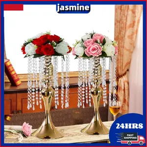 Vas bunga hiasan dekorasi ruang tamu mewah pajangan lemari kaca luxurious wedding vase decoration dengan tetesan kristal