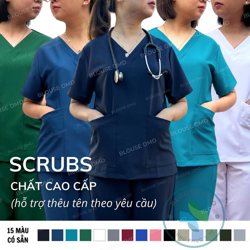 Bộ scrubs Bác sĩ CAO CẤP đồng phục Spa Phòng khám quần áo cổ tim Dược sĩ Điều dưỡng hàng đẹp Top Nữ Women