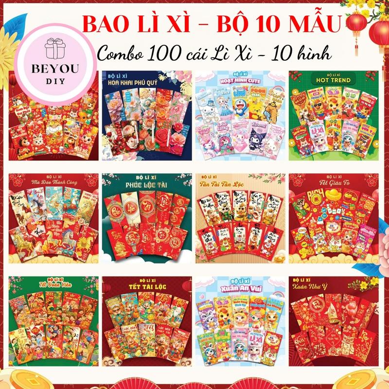 Combo 100 Bao Lì Xì Bình Ngọ Tết 2026 Mix Nhiều Mẫu