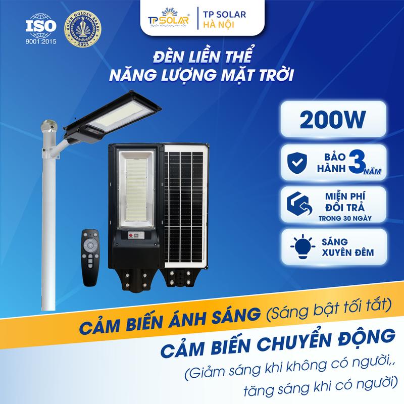 Đèn Đường Liền Thể Năng Lượng Mặt Trời Công Suất 200W Đèn Ngoài Trời Chống Nước Pin MONO Sạc Nhanh Cảm Biến Chuyển Động Cảm Biến Ánh Sáng Chính Hãng TP Solar TP.LT01.200