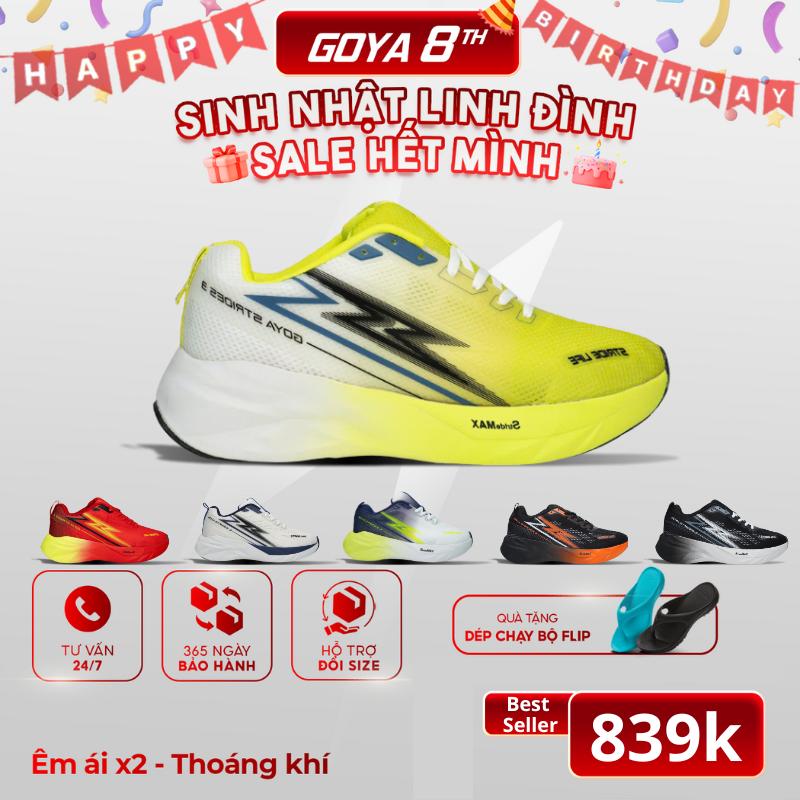 Giày Thể Thao Chạy Bộ Goya Strides 3 Năm 2025 Xanh Neon - Công Nghệ X2 Strides Max Giúp Đệm Êm, Thoáng Khí, Bứt Phá Trên Mọi Khung Đường Hoàn Hảo Cho Nam Nữ Đi Bộ, Sneaker Tập Chạy Bộ, Tập Thể Dục
