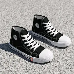 Sepatu anak sekolah tali N&B model boot sol kuning bahan kanvas untuk SD, SMP, SMA