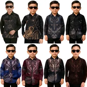 Kemeja Batik Anak Laki Laki Usia 3 - 12 Tahun Lengan Pendek M L XL XXL Premium Fashion Katun Modern Atasan Baju Cowok Sekolah Warna Hitam Burgundy Mahogany