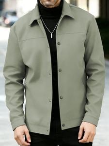 Chaqueta casual para hombre, de fibra de poliéster 100%, cierre frontal abotonado, cuello versátil, lavable y fácil de mantener, adecuada para vida diaria, deportes y atuendo formal.