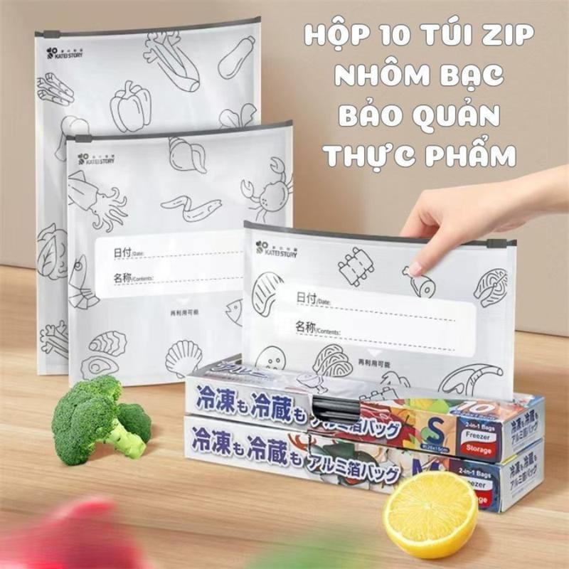  Hộp 10 Túi zip bạc bảo quản thực phẩm giữ đồ tươi sống tốt hơn| Túi zip lá nhôm bạc mỏng tái sử dụng 