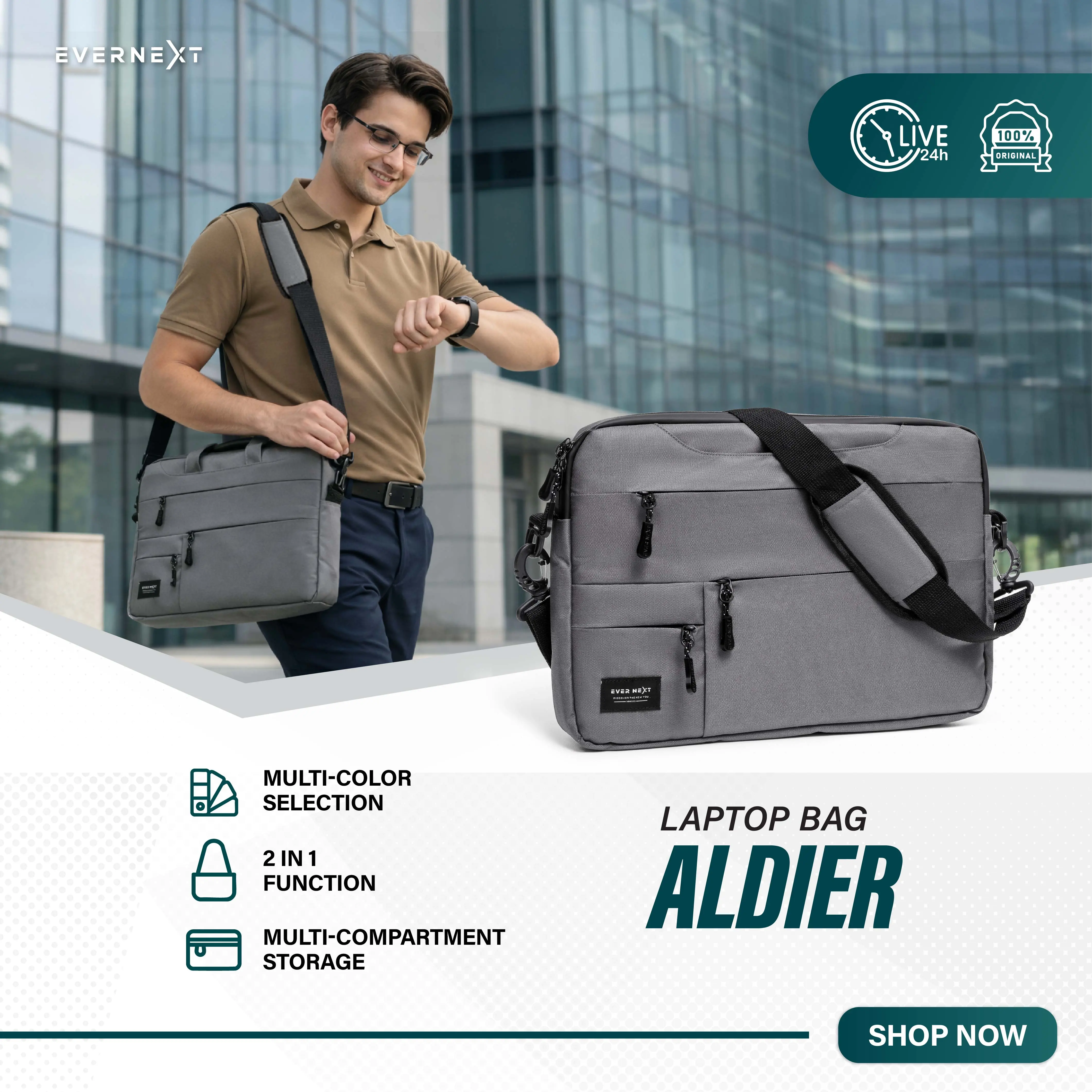 EVERNEXT Tas Selempang Laptop Waterproof Tas Laptop ALdier 14" - 15.6" Tas Jinjing Laptop Shoulder Bag Laptop Anti Air