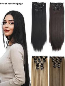 Set de 6 Piezas de Extensiones de Cabello con Clip, Piezas de Cabello Falso Largo y Recto para Mujeres, Instalación Fácil, Agrega Volumen, Uso para Todas las Estaciones