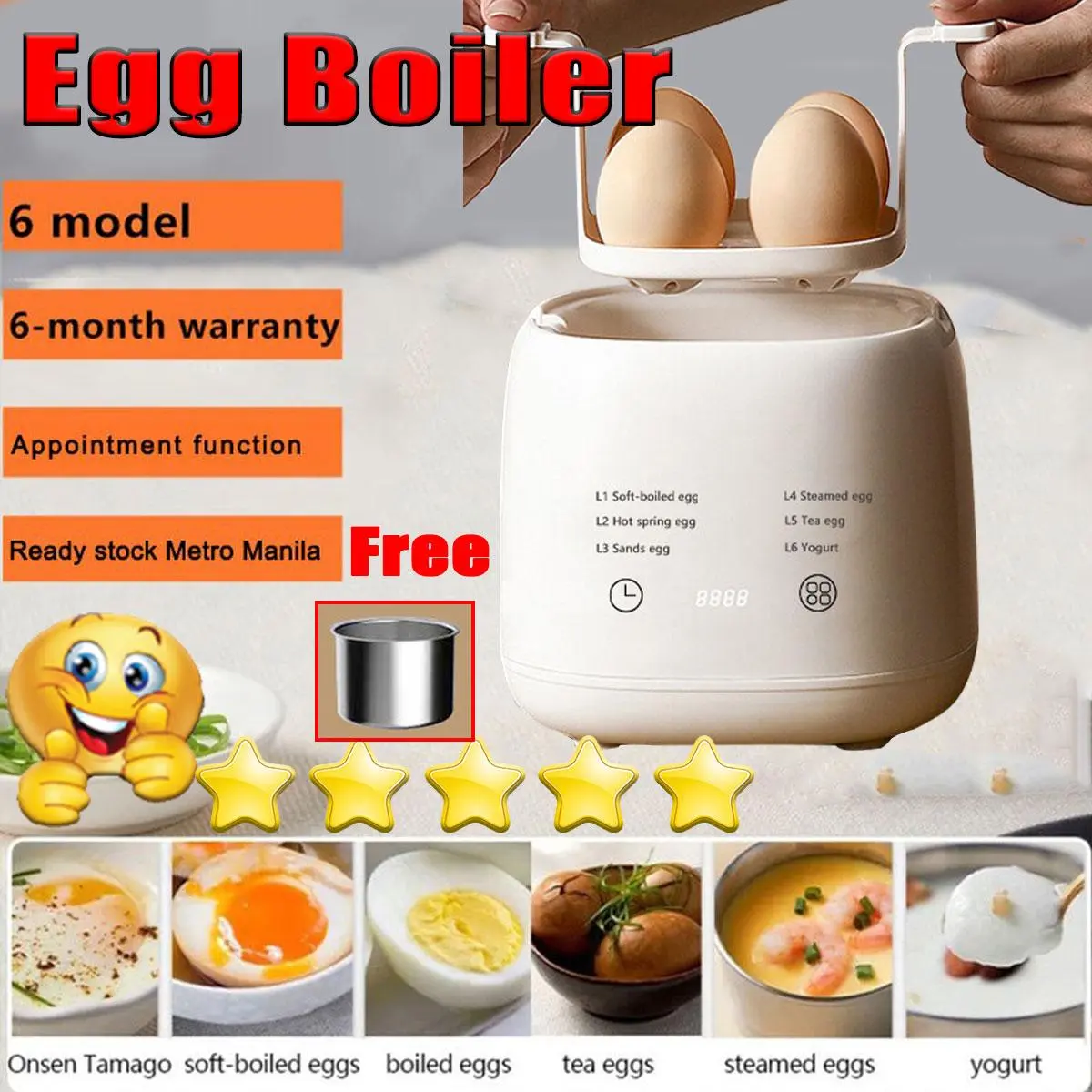 【3 year warranty】Egg Boiler Soft-boiled Electric Steamer Timer Steamer Electric Egg Automatic Power Off Egg Steamer Fully Automatic Intelligent Multi-function Boiled Egg Cooker