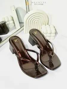 Puca Sandal Heels Wanita Jepit Brown Sendal Heels Simple Non Slip PC 69 Sepatu