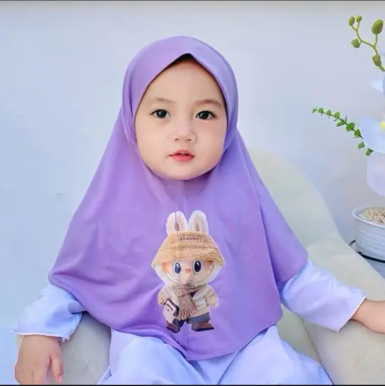 Jilbab Anak Lucu Labubu Bayi 0-18 Sampai 2 Tahun Bulan Kerudung Anak Muslim Instan Sekolah 6