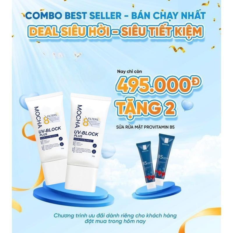 Combo 2 Kem Chống Nắng Mocha Derma + sữa rửa mặt B5