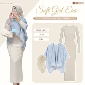 One Set Wanita 3in1 ( Outer Arwen + Inner Dress + Bella Square ) Outfit Hijab Remaja Feminim - LN214