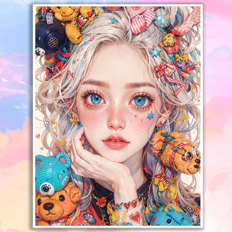  Bộ sơn theo số ACANDYL Kích thước lớn  60x75cm  Chủ đề Manga mèo và cô gái Tranh kỹ thuật số tự làm Tô màu theo số Nghệ thuật Anime Vẽ tay Trang trí nội thất Ý tưởng quà tặng 