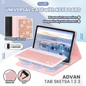 Case Untuk Advan Sketsa 1 2 3 Tab Tablet Advance 10 10.1 Inch Wireless Bluetooth Keyboard Keybord Kibord Touch Track Pad Touchpad Trackpad Flipcase Flipcover Bookcover Flip Casing Book Cover Universal Back Light Lit Lampu RGB ( FRS )