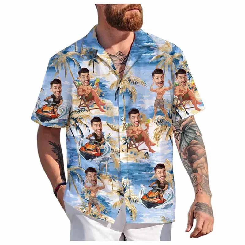 Áo sơ mi Hawaii tùy chỉnh với hình khuôn mặt, unisex, vui nhộn, có thể cá nhân…