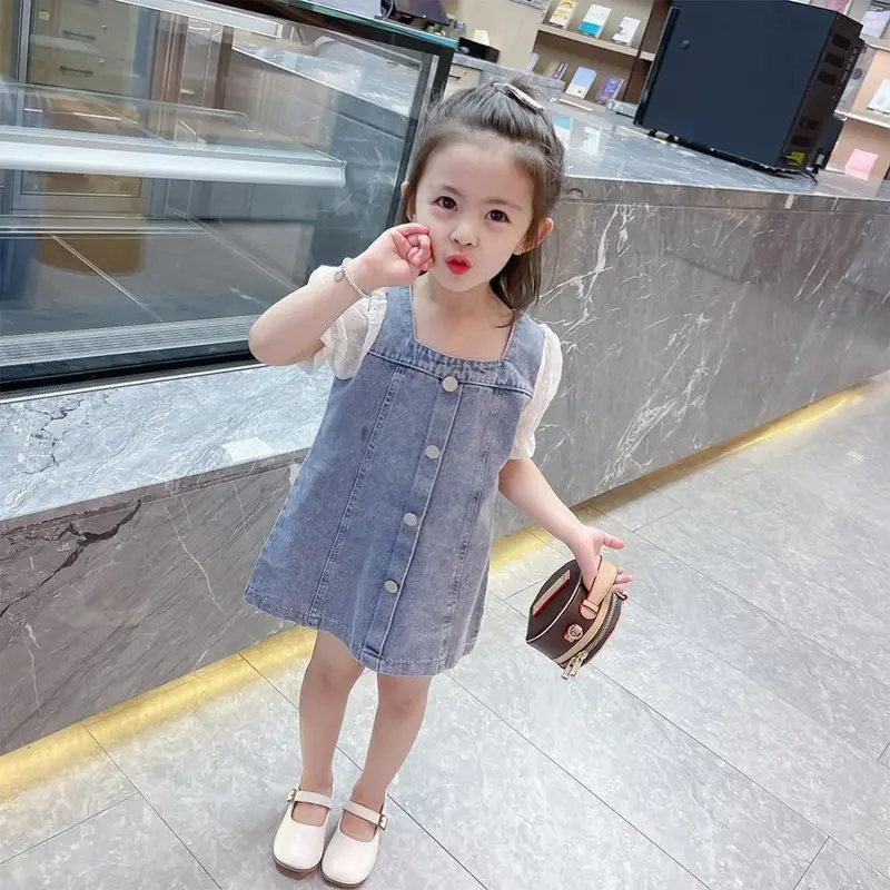 [1 - 7 Tahun] Dress Anak Jeans Korean Style / Dress Anak Import EOBaby L24 Perempuan Lengan 0