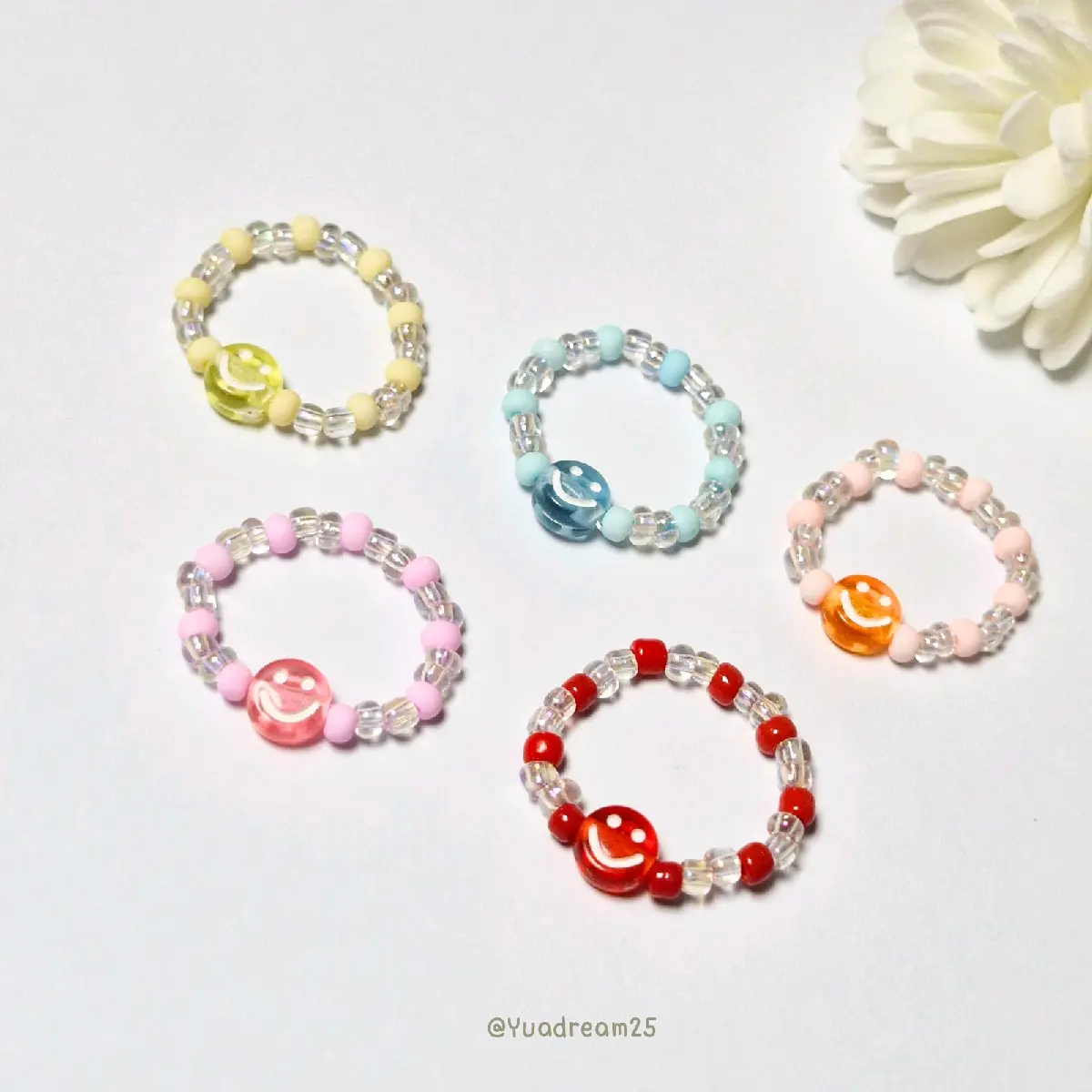 Paket 5 Pcs Cincin Manik Manik Smily Candy Biru Hijau Hadiah