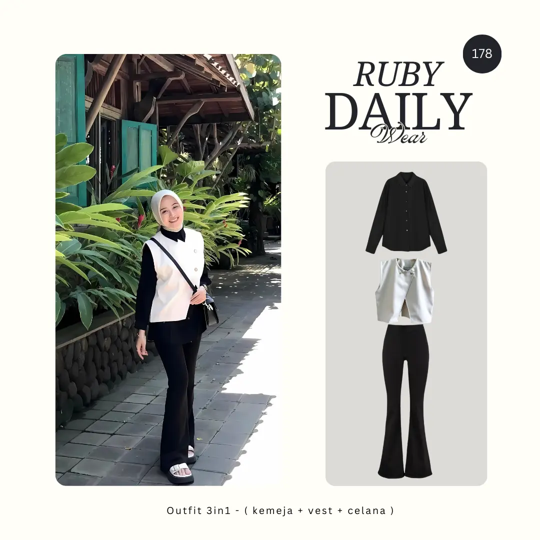 One Set Wanita Kekinian Korean Style Hijab ( Celana Cutbray Kemeja Vest Silang ) Ouftit Kuliah Lebaran 2025 - D178 Baju Muslim Setelan Dewasa Atasan Remaja Crinkle Linen Kulot