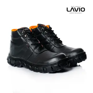 Lavio Sepatu Safety Unisex Pria Wanita Ktchen proyek Boots Hitam Original Livera Ujung Besi Kulit