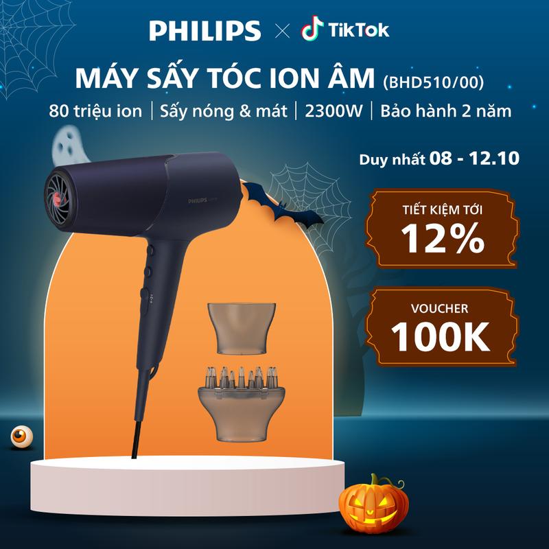 Máy Sấy Tóc PHILIPS Series 5000 BHD510/00, Công Suất 2300W, Công Nghệ ThermoShield, Bổ Sung Ion, Bảo Hành 24 Tháng, Máy Sấy Dùng Cho Nữ và Nam