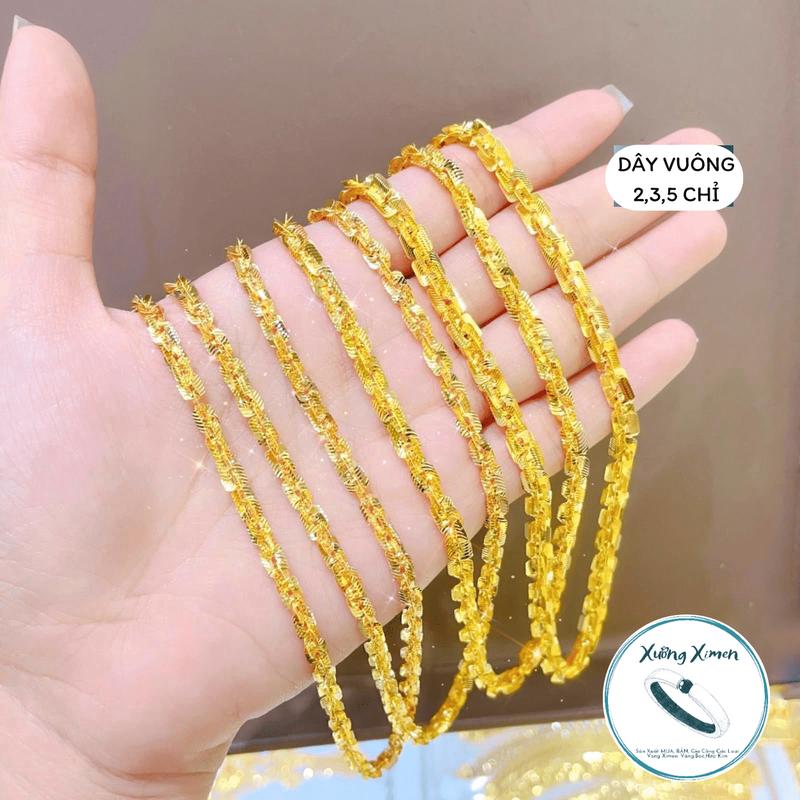 Dây Xoắn Vuông Chạm Mắt mèo 2,3,5,7 Chỉ 1 Lượng Đồng Hội Mạ Vàng Màu 610 Kí Hiệu 610 Không Phai Màu