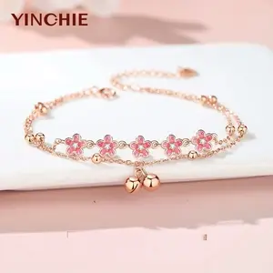 (Bebas beli 2 dapat bonus) G01 COD gelang kaki Lonceng Bunga Persik manis 2 layar titanium