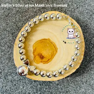 Kalung kucing mutiara gold dan silver variasi manik love dengan lonceng 14mm
