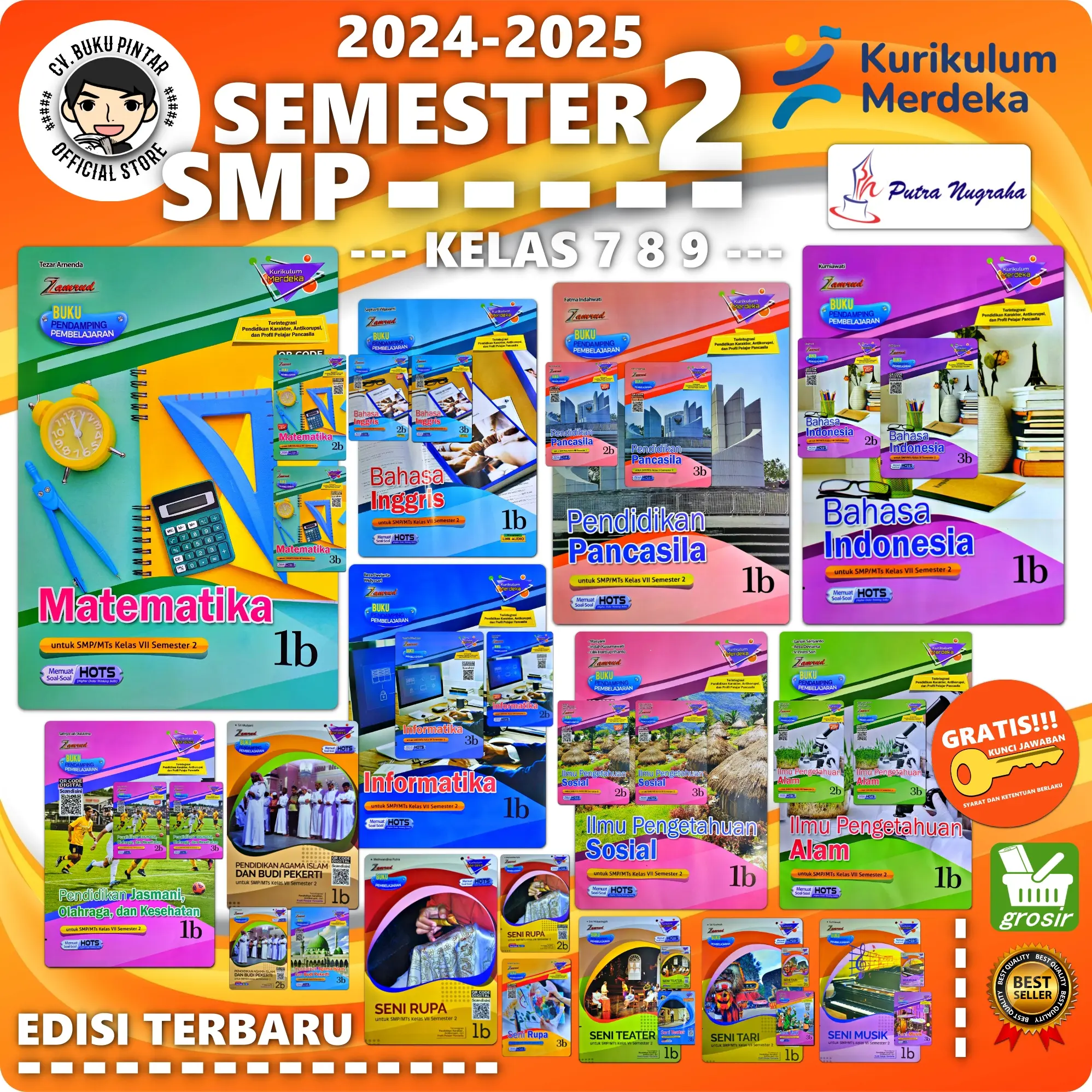 BUKU LKS SMP KELAS 7 8 9 SEMESTER 2 TERBARU KURIKULUM MERDEKA | Zamrud PUTRA NUGRAHA | LKS BAHASA INGGRIS, MATEMATIKA, PENJAS, PAI, IPA, IPS, BAHASA INDONESIA, PJOK, SENI MUSIK, SENI RUPA, SENI TARI, PKN, INFORMATIKA, KELAS 7 8 9 | CV BUKU PINTAR