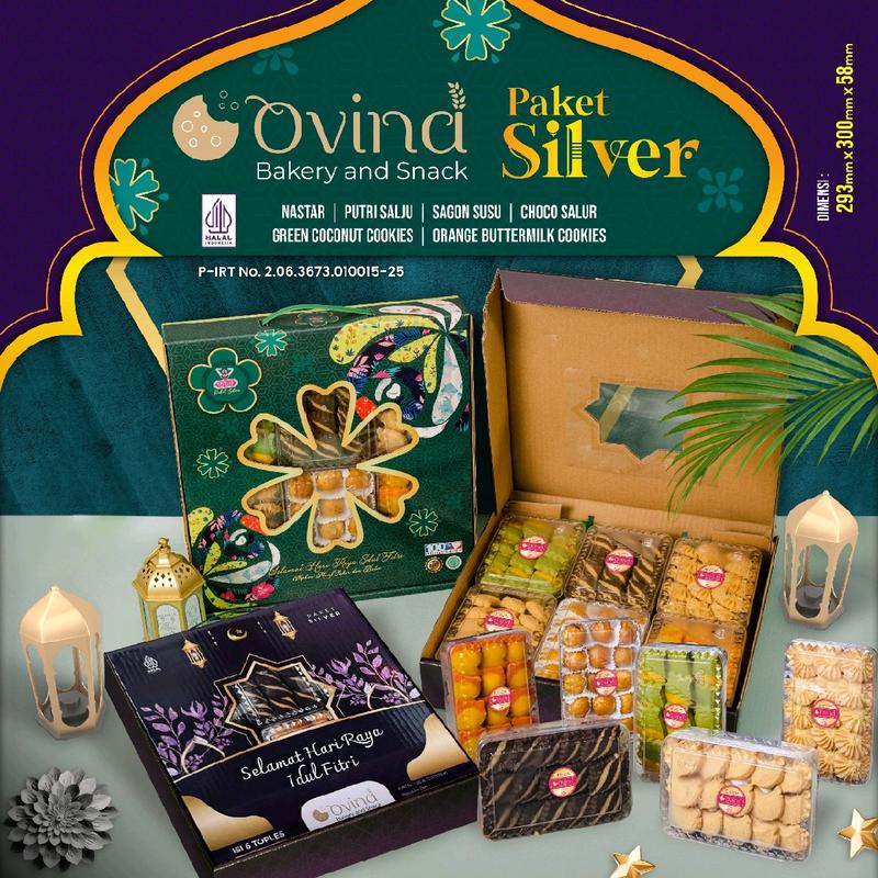 Kue Paket Lebaran Ovina Silver Series (AFL) Toples Makanan Snacks Gift Food Hadiah Green - 6 Toples Berbagai Varian Rasa ( berat isi per toples 180gram ) 1