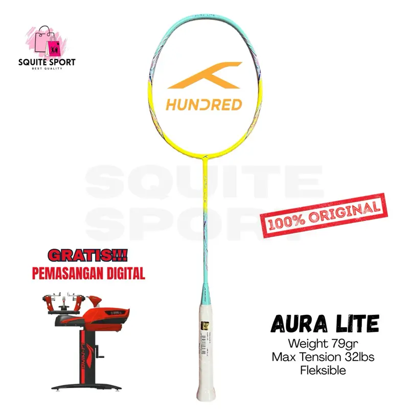 RAKET HUNDRED AURA LITE 32lbs BADMINTON ORIGINAL FULLSET SIAP PAKAI