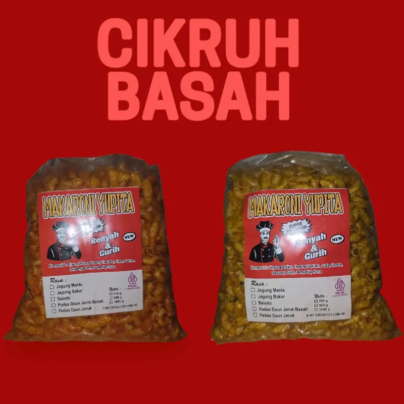 Yupita Snack Makaroni Cikruh Basah Lekoh Makanan Kering Crispy Pedas Cemilan Food Keripik 500gram Ijin BPOM Pirt Halal Camilan Spicy 2