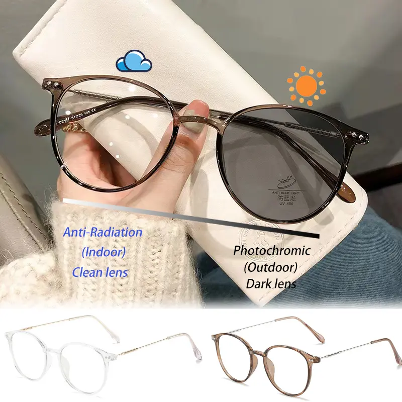 2 IN1 Photochromic Men and Women Eyeglasses Fashion Girls Eyewear