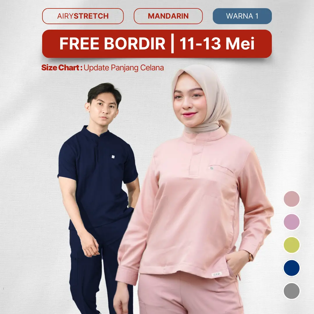 Airy Stretch - Baju Mandarin - Home Of Stasis Warna 1 - Medical Scrub Doctor’s Baju celana Jaga Panjang pendek VNeck Joger Cargo OKA OK Perawat/Dokter Safety Nakes Polydex polos seragam kerja pria wanita Set Terpisah