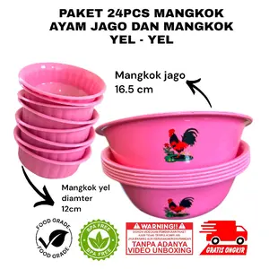 Paket Hemat 24 pcs Mangkok Ayam Jago 12 pcs & Mangkok Yel 12 pcs Food Grade BPA Free Diameter 16.5 cm dan 12 cm
